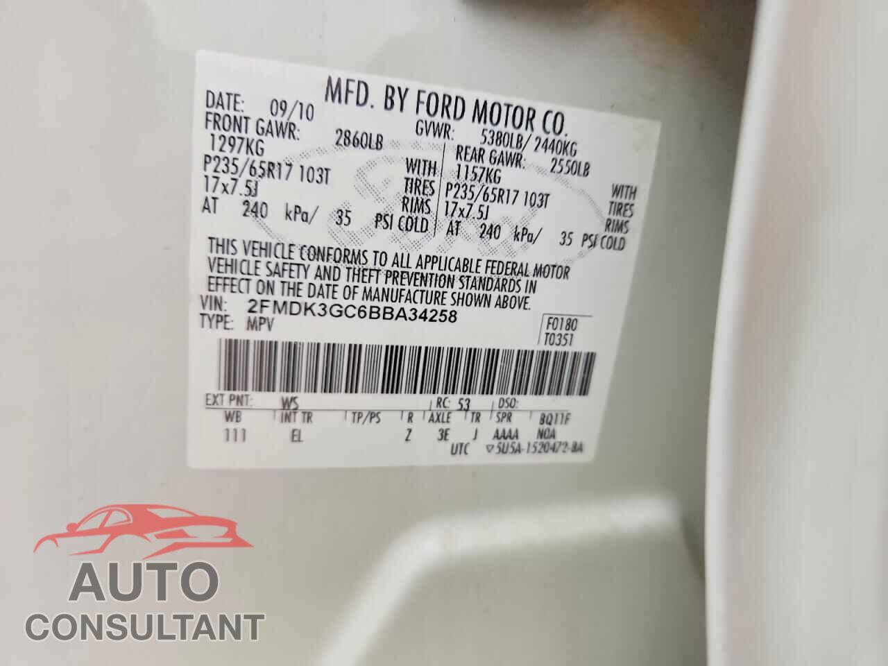 FORD EDGE 2011 - 2FMDK3GC6BBA34258