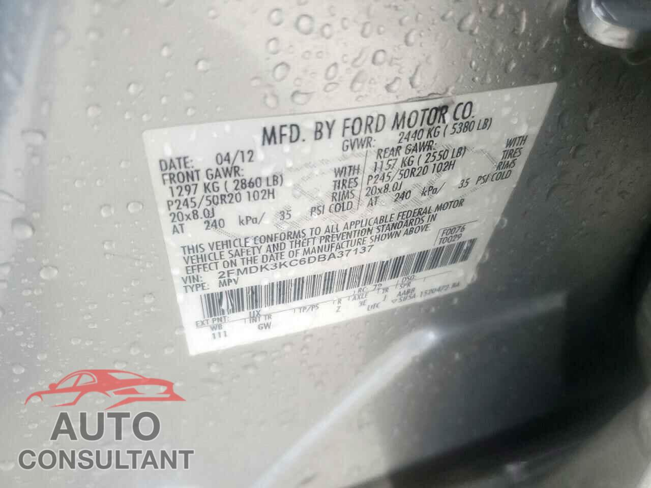 FORD EDGE 2013 - 2FMDK3KC6DBA37137