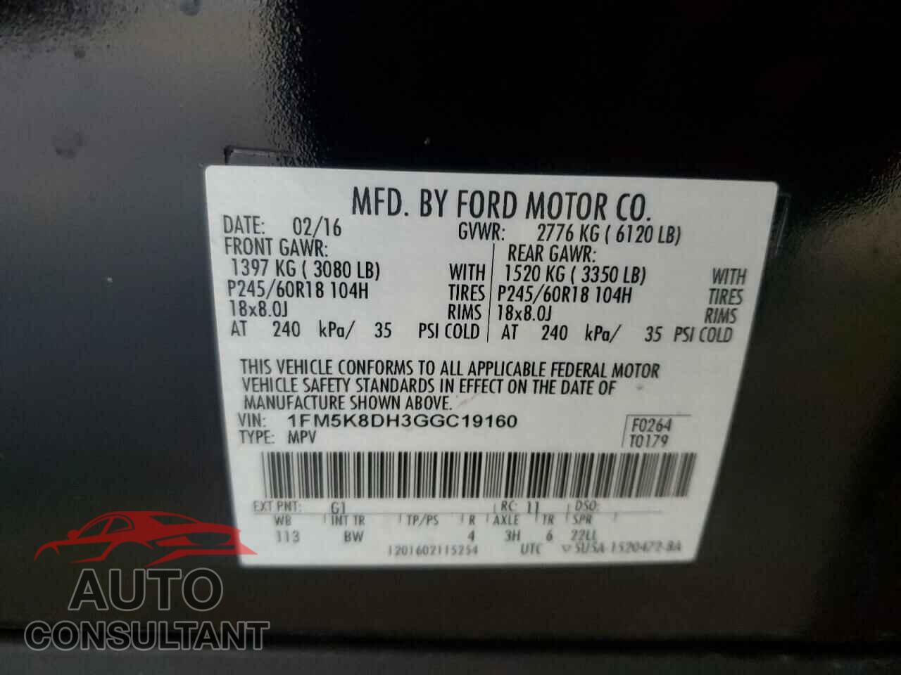 FORD EXPLORER 2016 - 1FM5K8DH3GGC19160