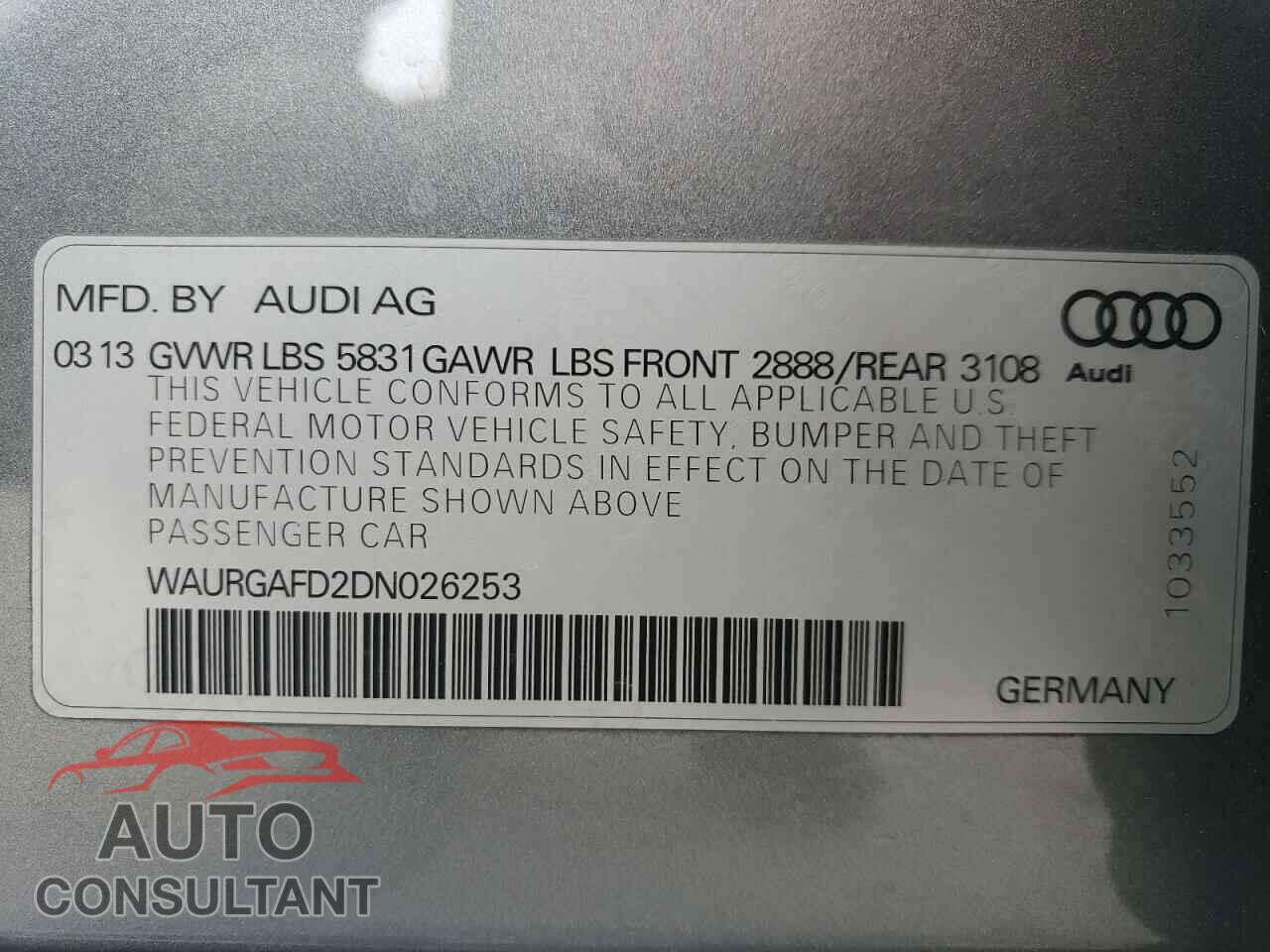 AUDI A8 2013 - WAURGAFD2DN026253