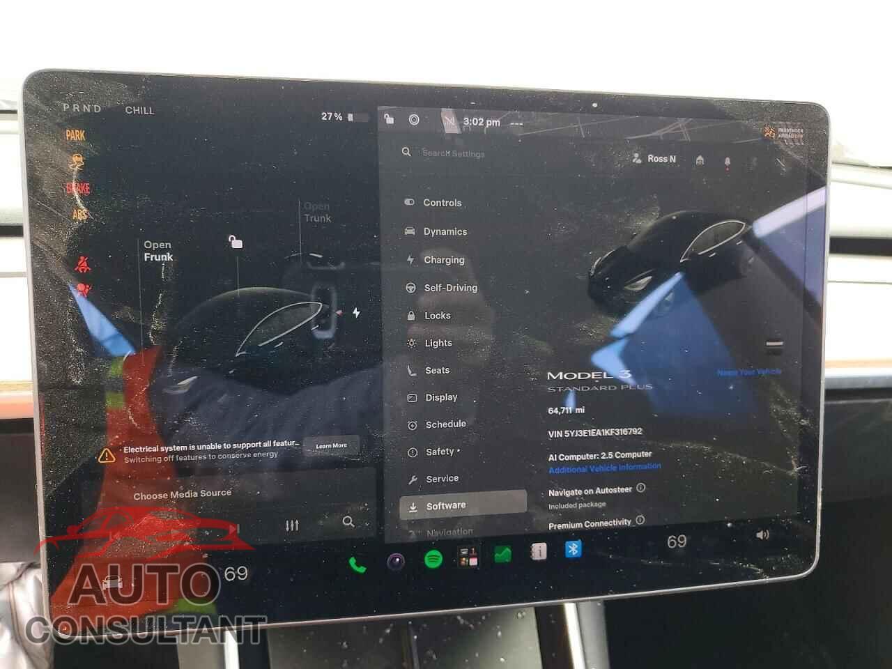 TESLA MODEL 3 2019 - 5YJ3E1EA1KF316792