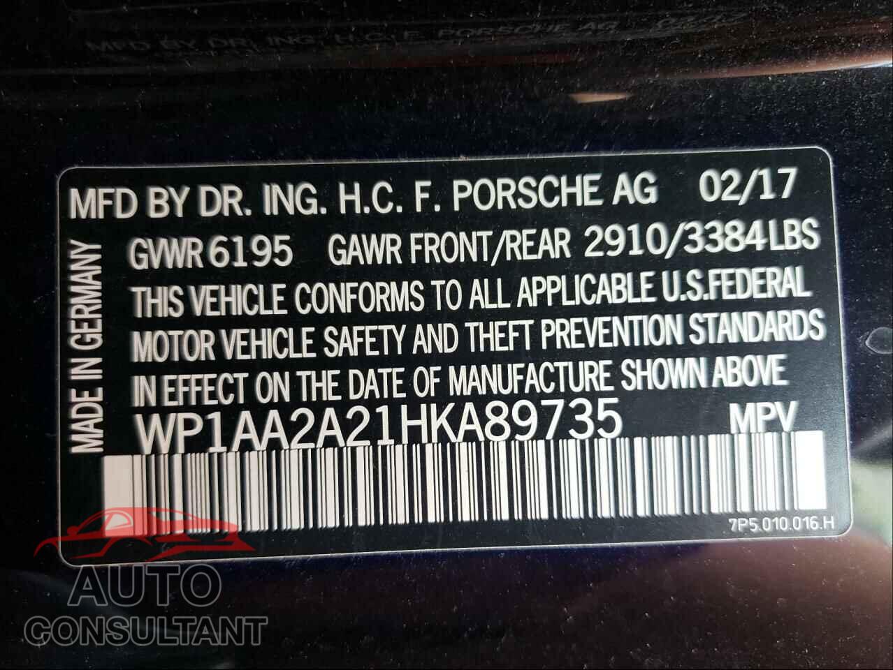 PORSCHE CAYENNE 2017 - WP1AA2A21HKA89735