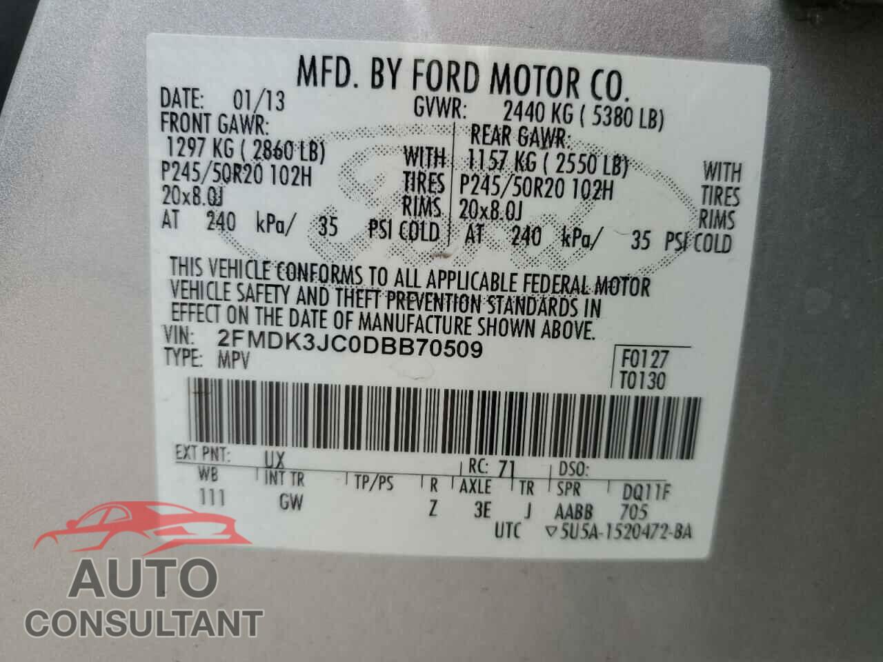 FORD EDGE 2013 - 2FMDK3JC0DBB70509