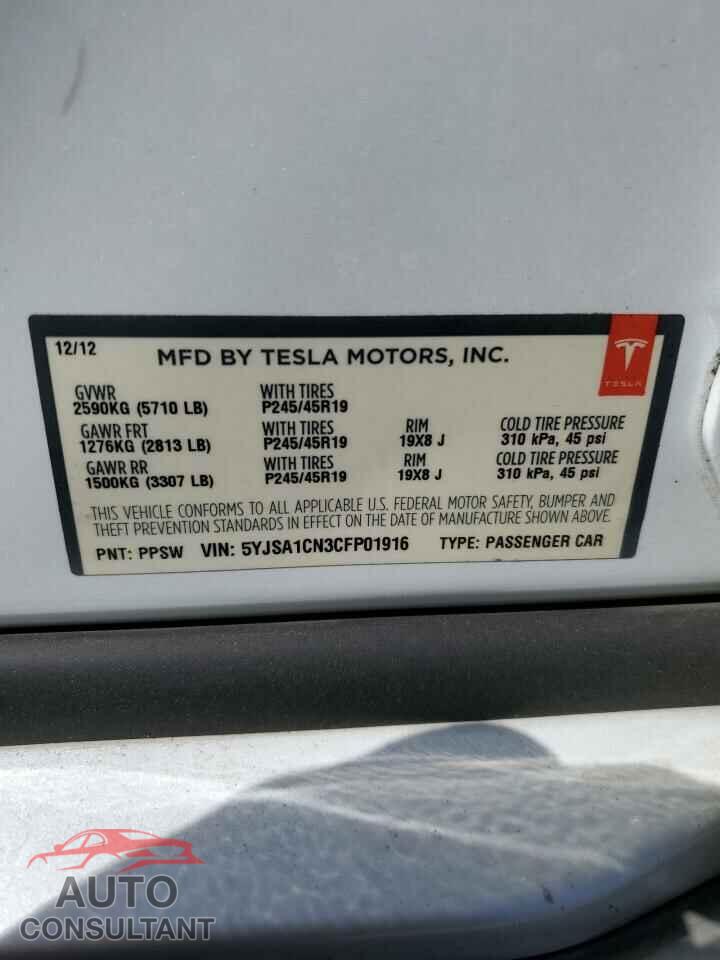 TESLA MODEL S 2012 - 5YJSA1CN3CFP01916