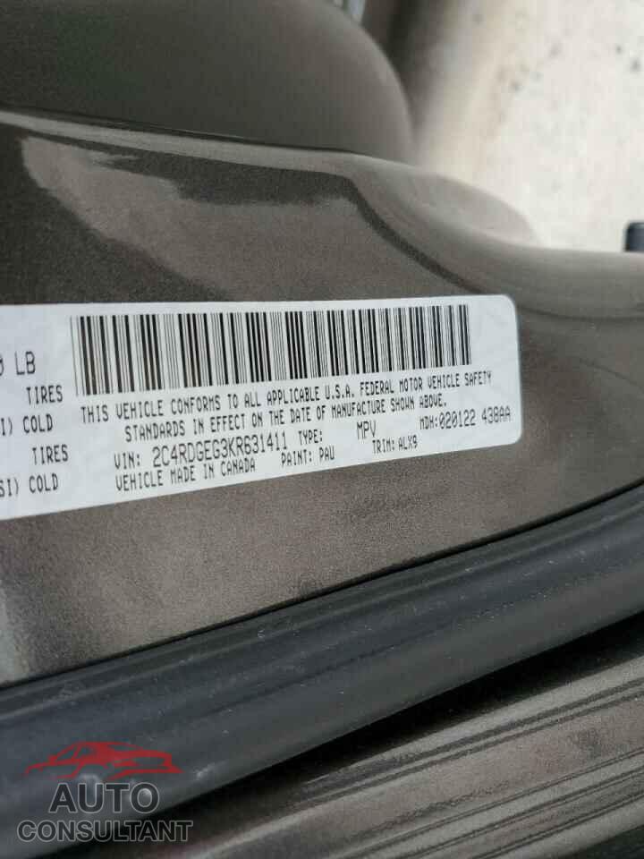 DODGE CARAVAN 2019 - 2C4RDGEG3KR631411