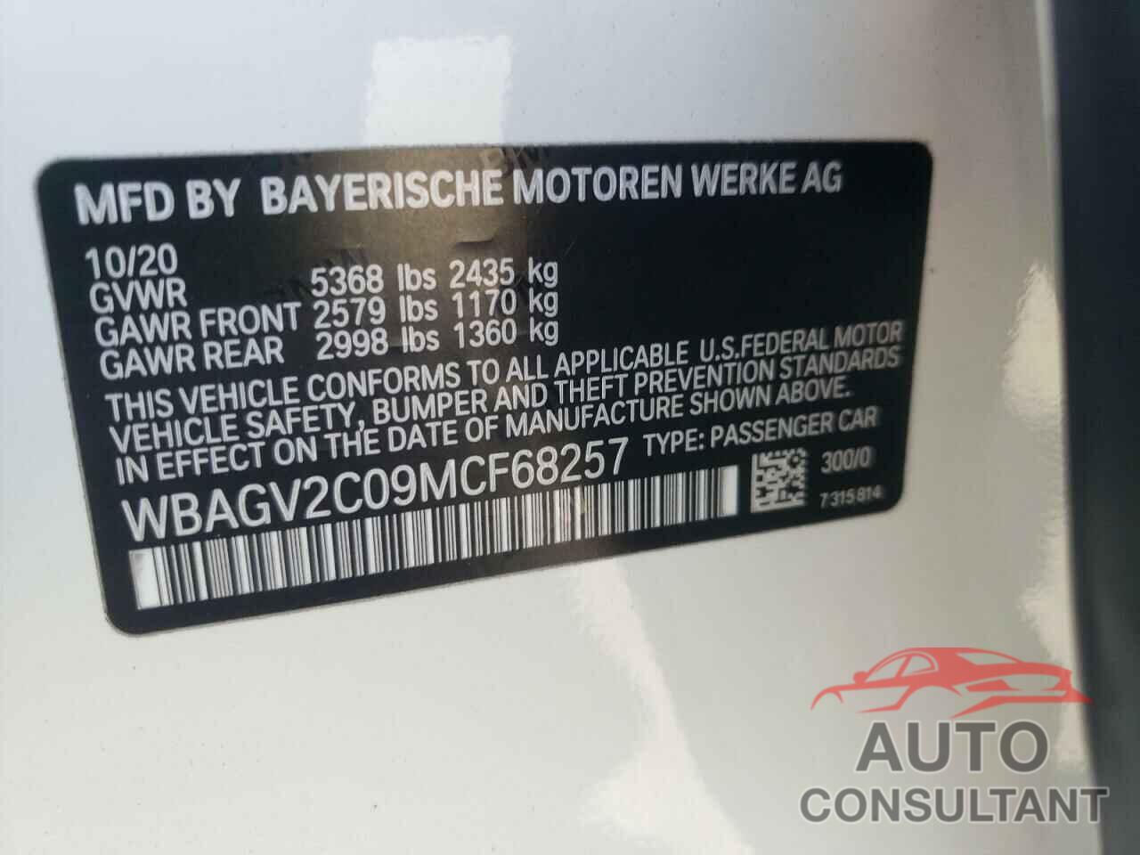 BMW 8 SERIES 2021 - WBAGV2C09MCF68257