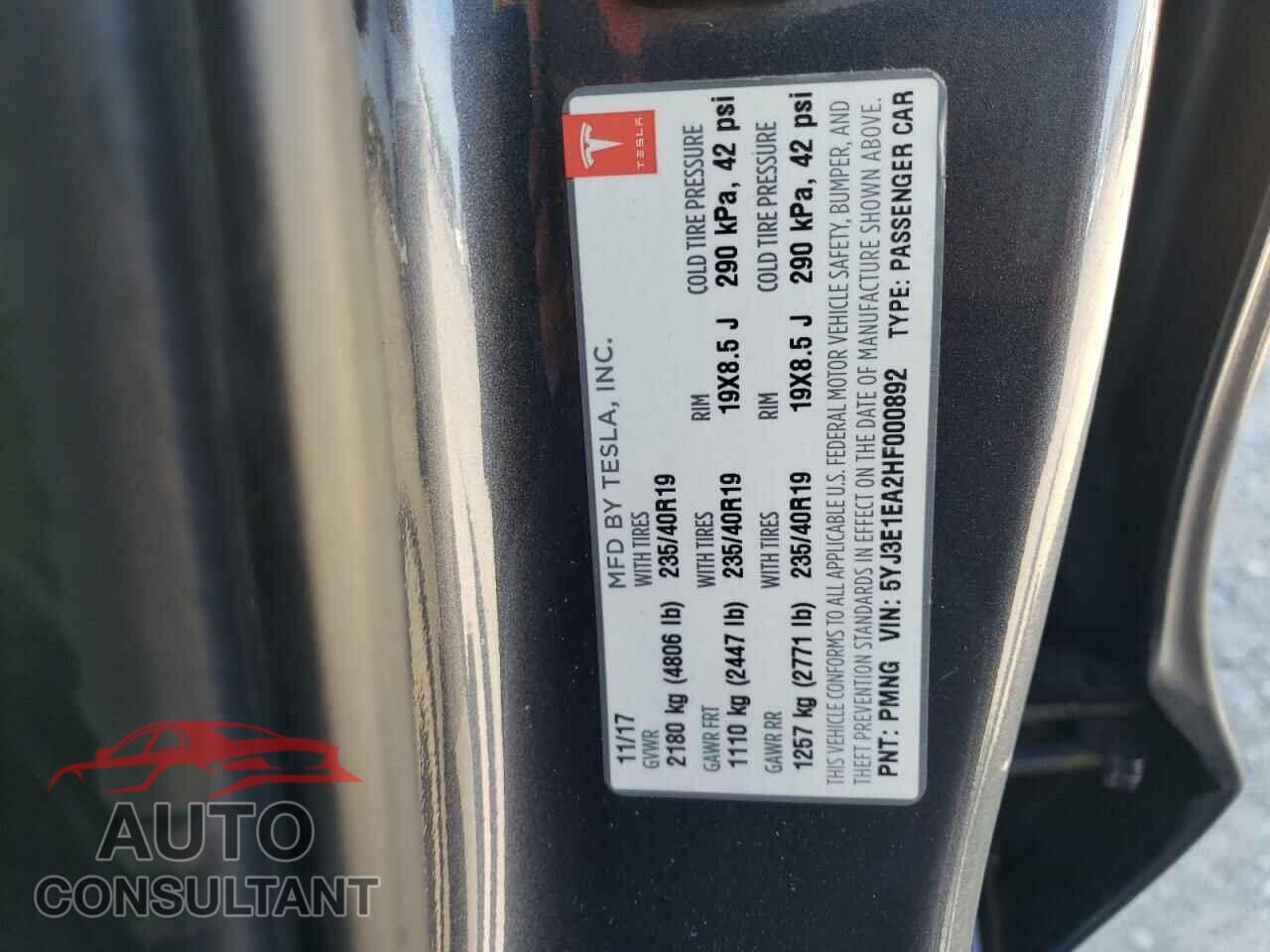 TESLA MODEL 3 2017 - 5YJ3E1EA2HF000892