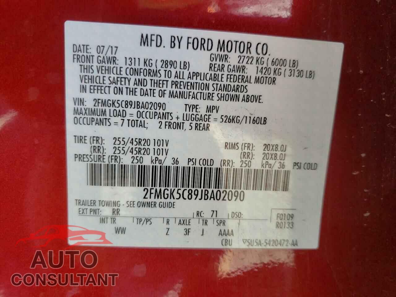 FORD FLEX 2018 - 2FMGK5C89JBA02090