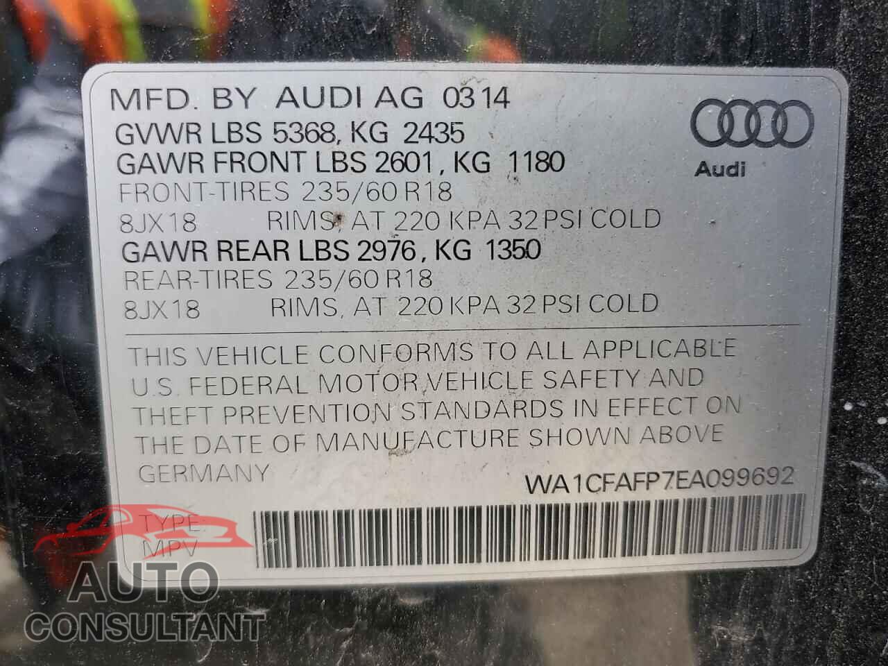 AUDI Q5 2014 - WA1CFAFP7EA099692