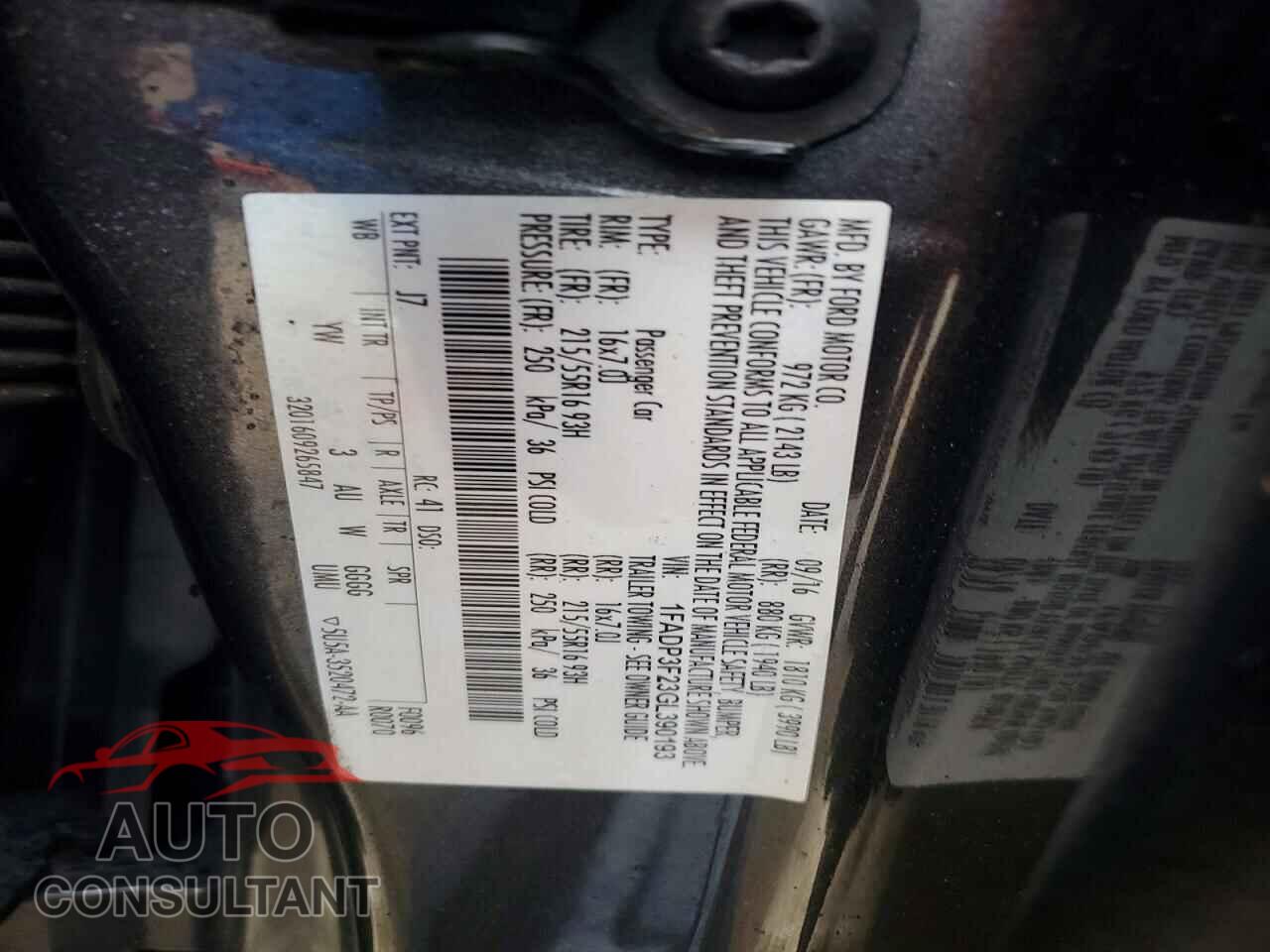 FORD FOCUS 2016 - 1FADP3F23GL390193