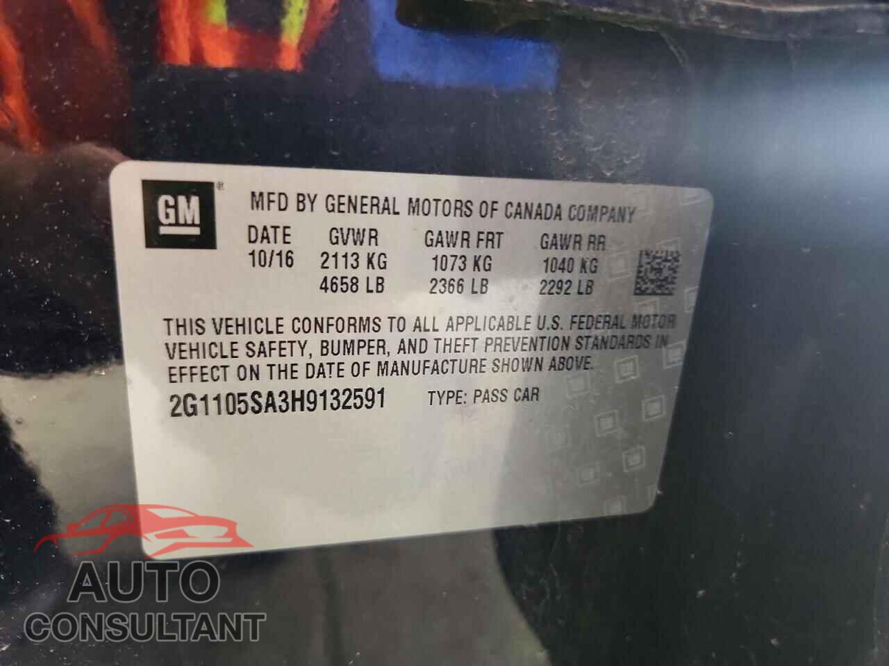 CHEVROLET IMPALA 2017 - 2G1105SA3H9132591