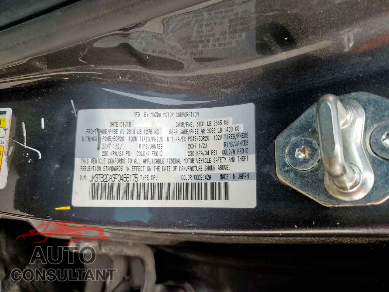 MAZDA CX-9 2015 - JM3TB2DA3F0456175