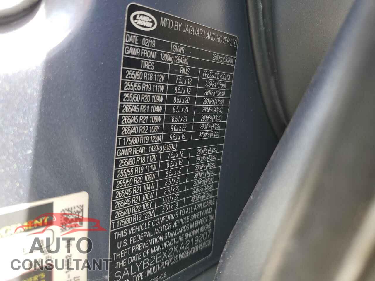 LAND ROVER RANGEROVER 2019 - SALYB2EX2KA219207