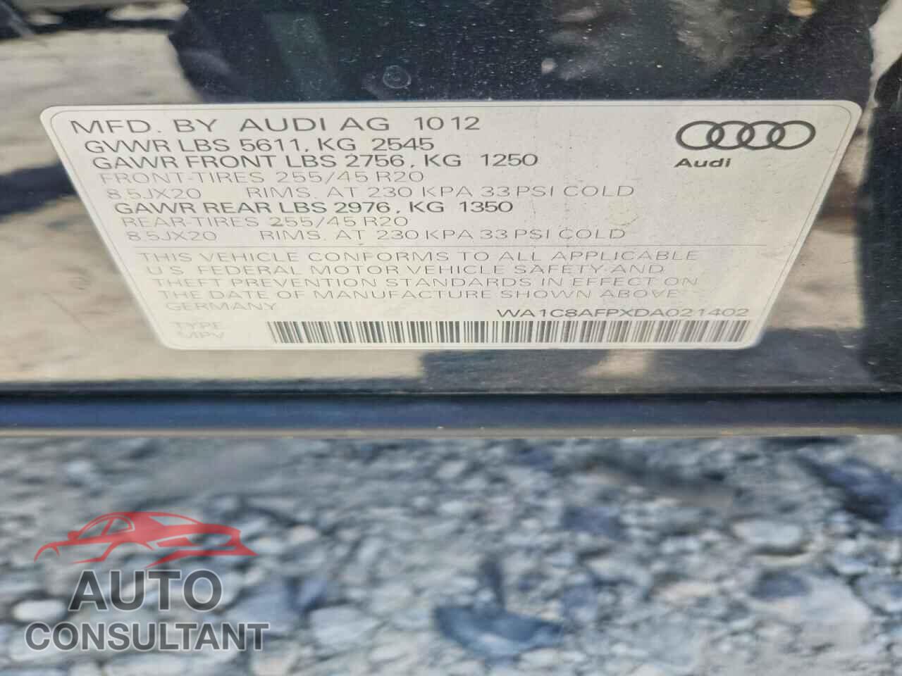 AUDI Q5 2013 - WA1C8AFPXDA021402