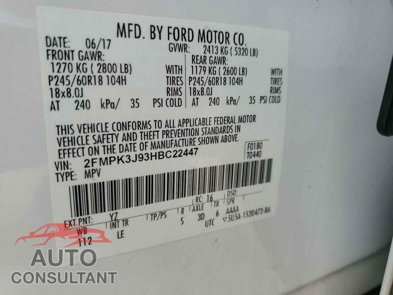 FORD EDGE 2017 - 2FMPK3J93HBC22447
