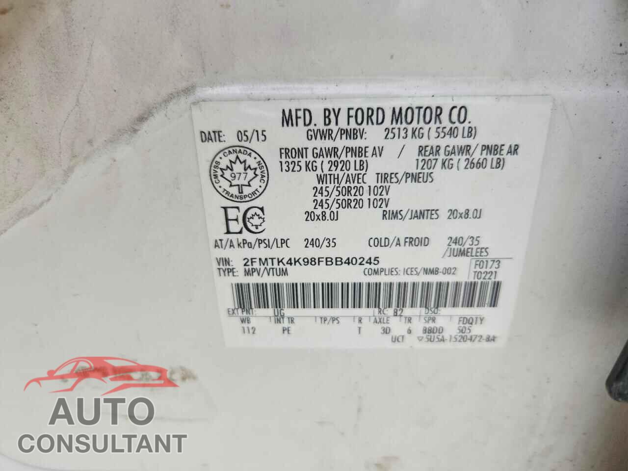 FORD EDGE 2015 - 2FMTK4K98FBB40245