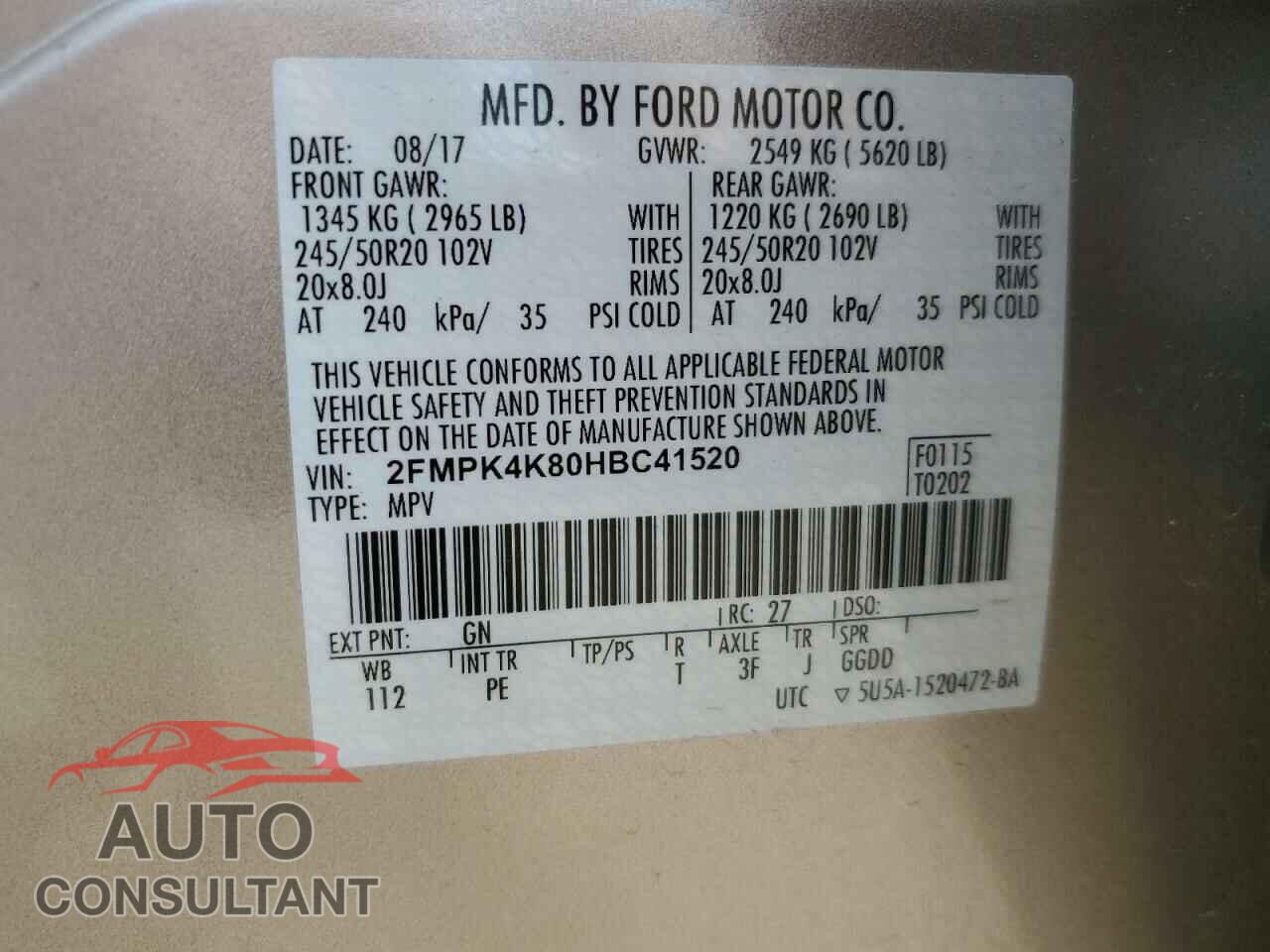 FORD EDGE 2017 - 2FMPK4K80HBC41520