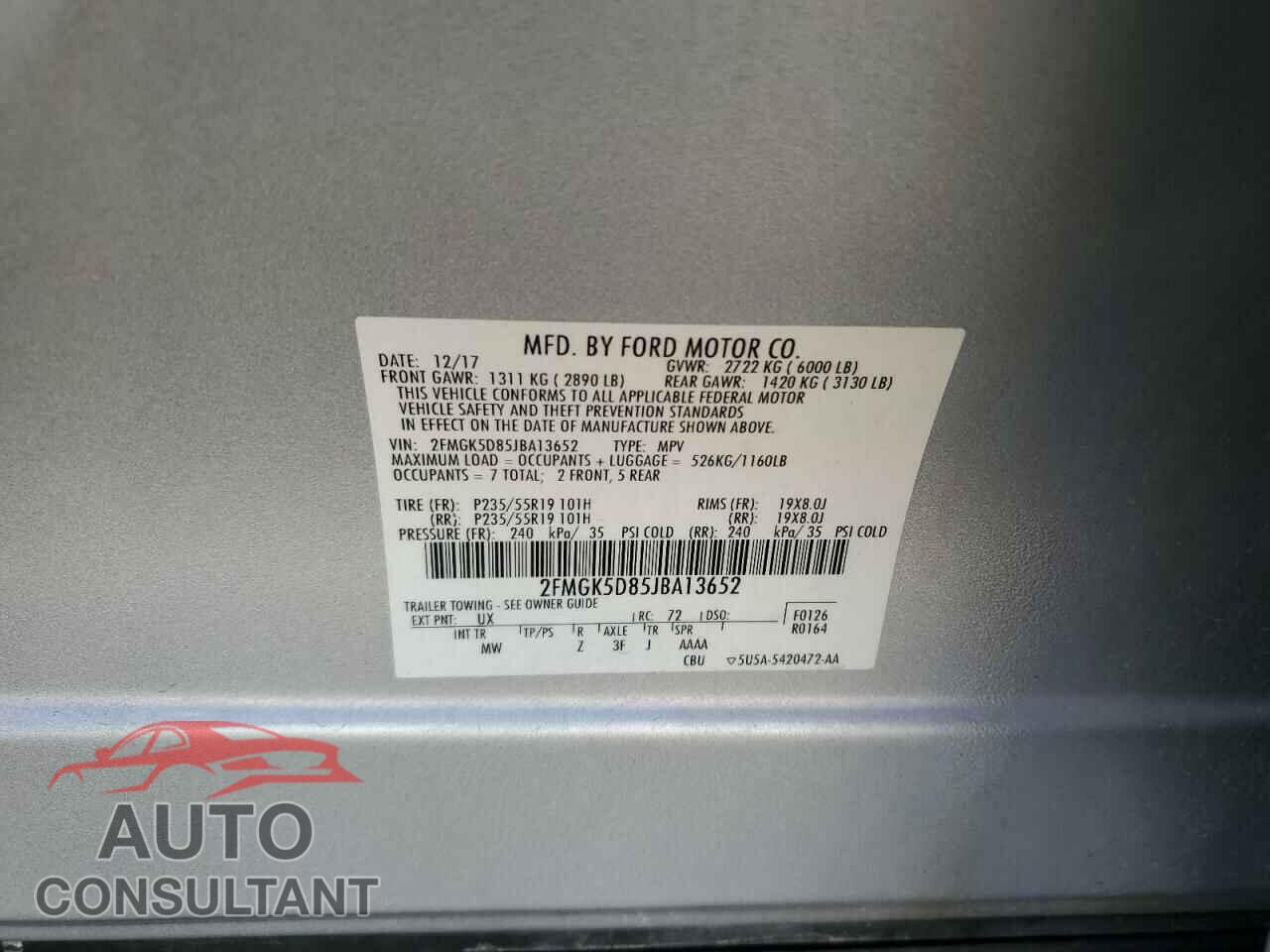 FORD FLEX 2018 - 2FMGK5D85JBA13652
