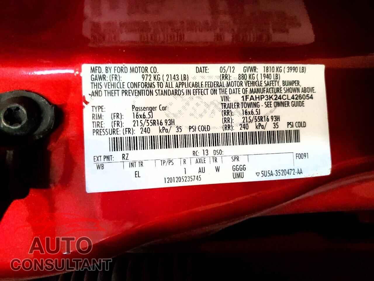 FORD FOCUS 2012 - 1FAHP3K24CL426054