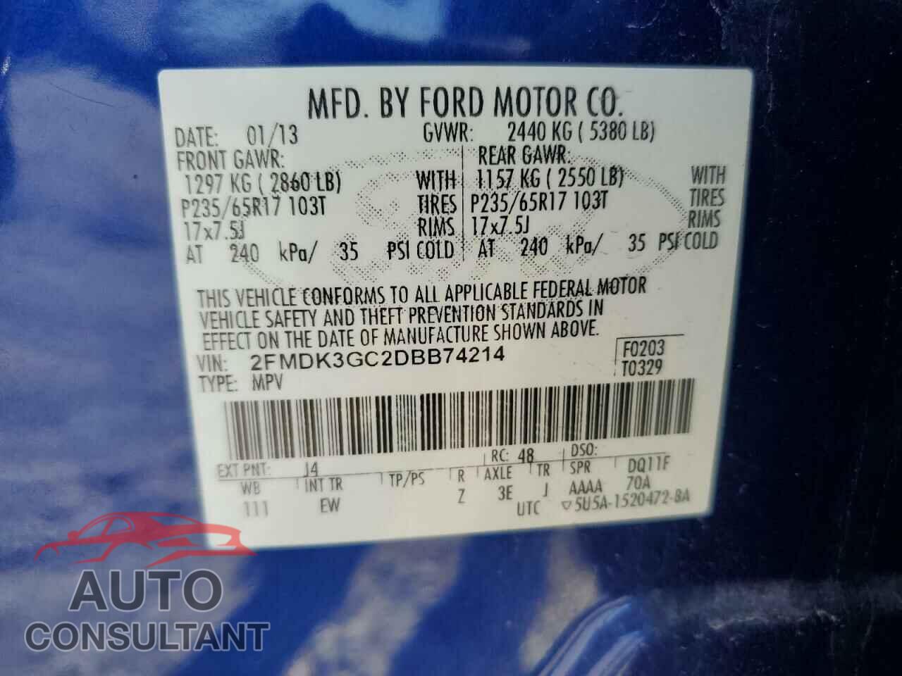FORD EDGE 2013 - 2FMDK3GC2DBB74214