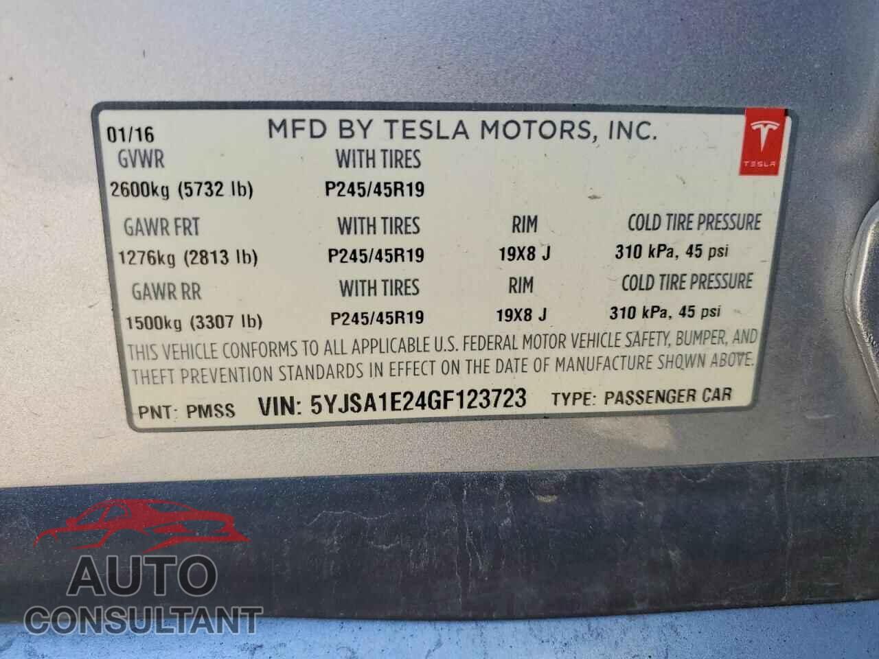 TESLA MODEL S 2016 - 5YJSA1E24GF123723