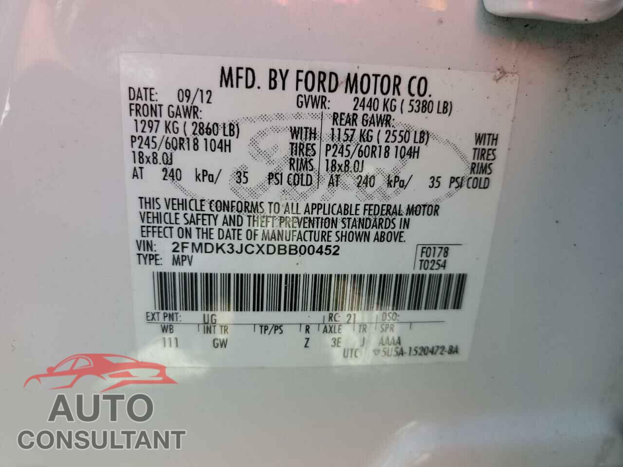 FORD EDGE 2013 - 2FMDK3JCXDBB00452