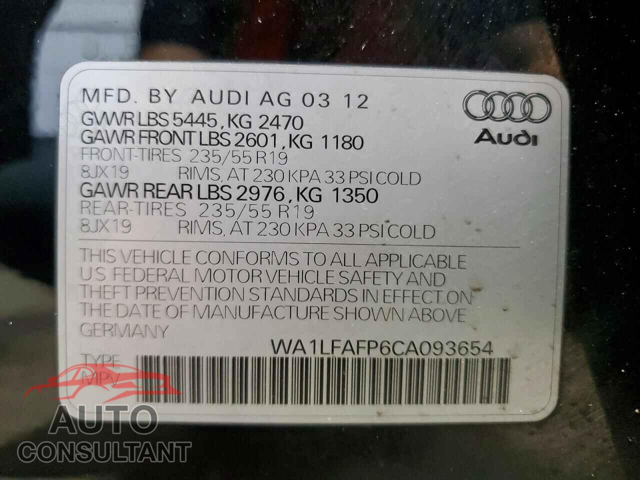 AUDI Q5 2012 - WA1LFAFP6CA093654