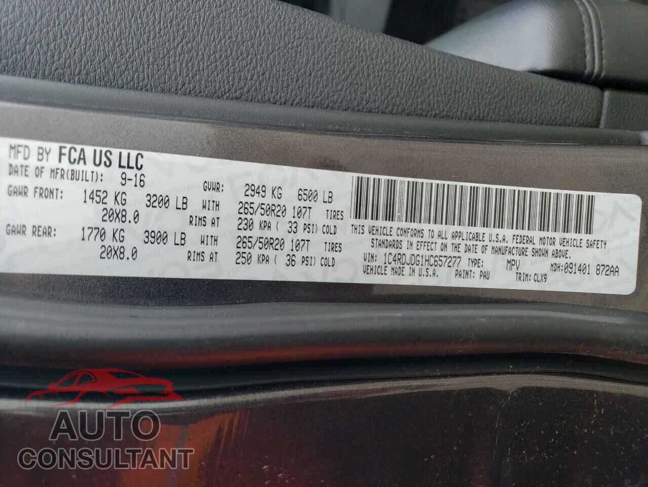 DODGE DURANGO 2017 - 1C4RDJDG1HC657277