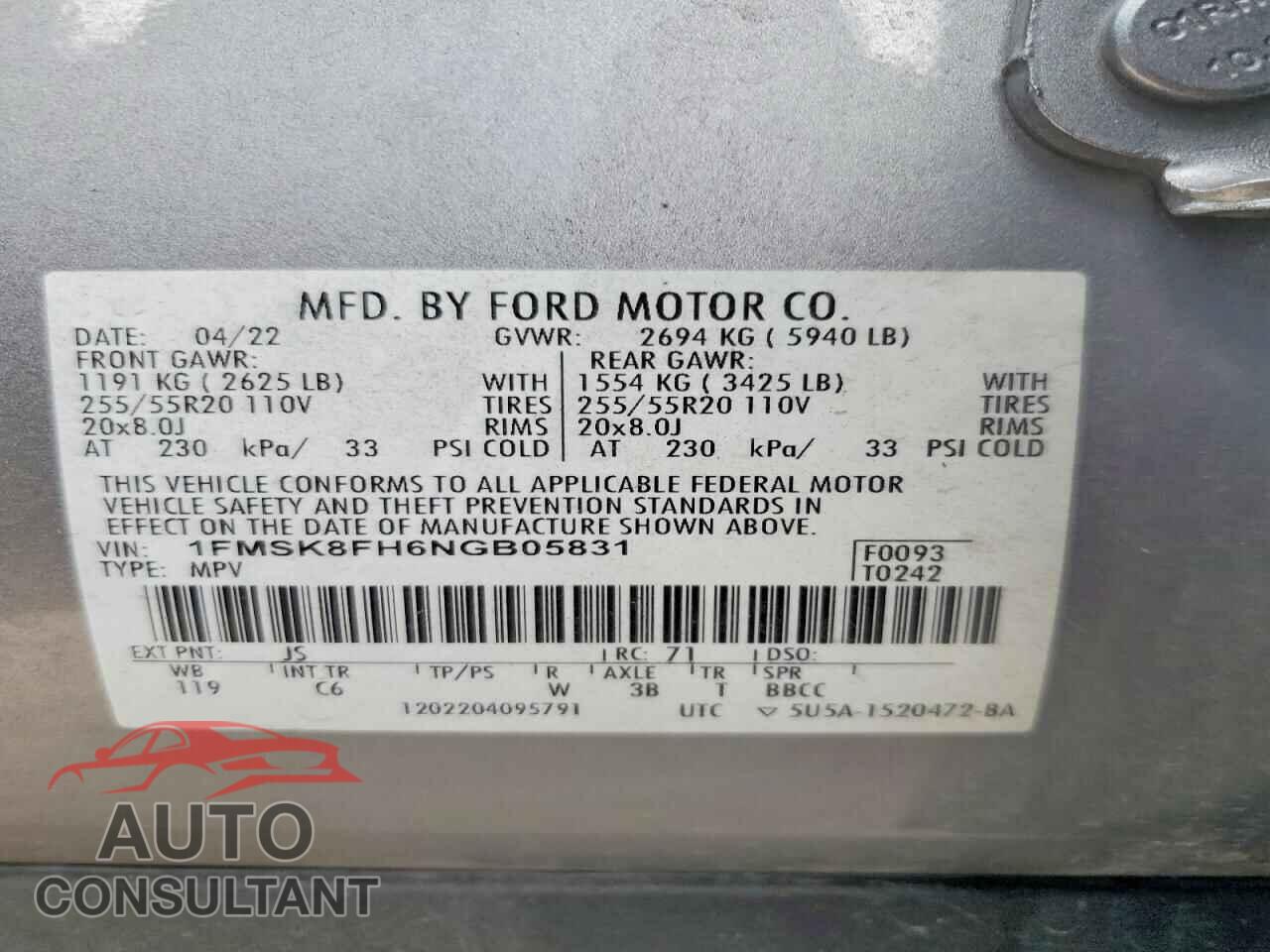 FORD EXPLORER 2022 - 1FMSK8FH6NGB05831