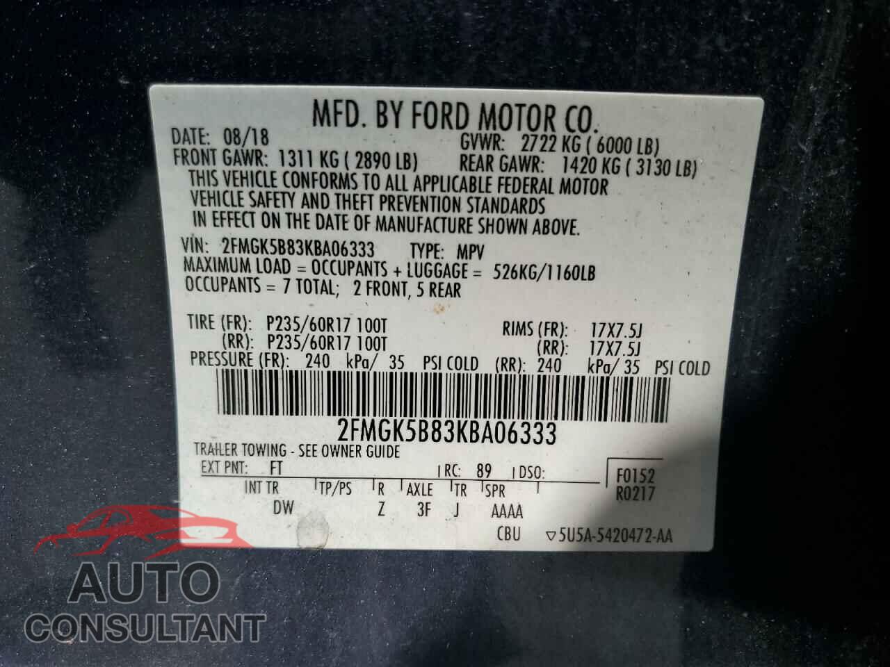 FORD FLEX 2019 - 2FMGK5B83KBA06333