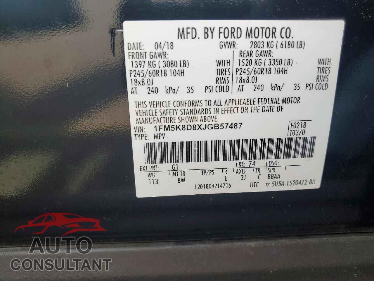 FORD EXPLORER 2018 - 1FM5K8D8XJGB57487