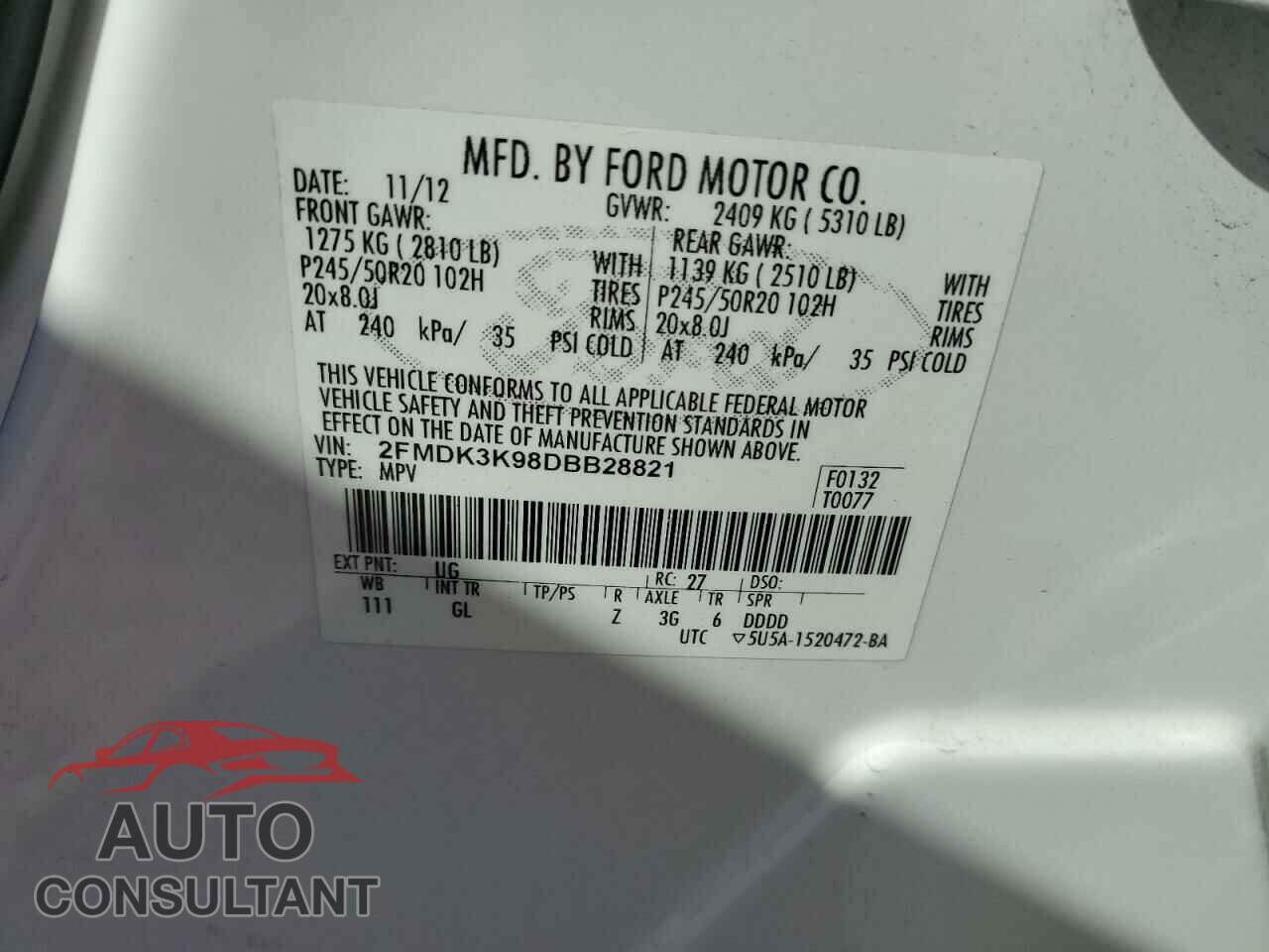 FORD EDGE 2013 - 2FMDK3K98DBB28821