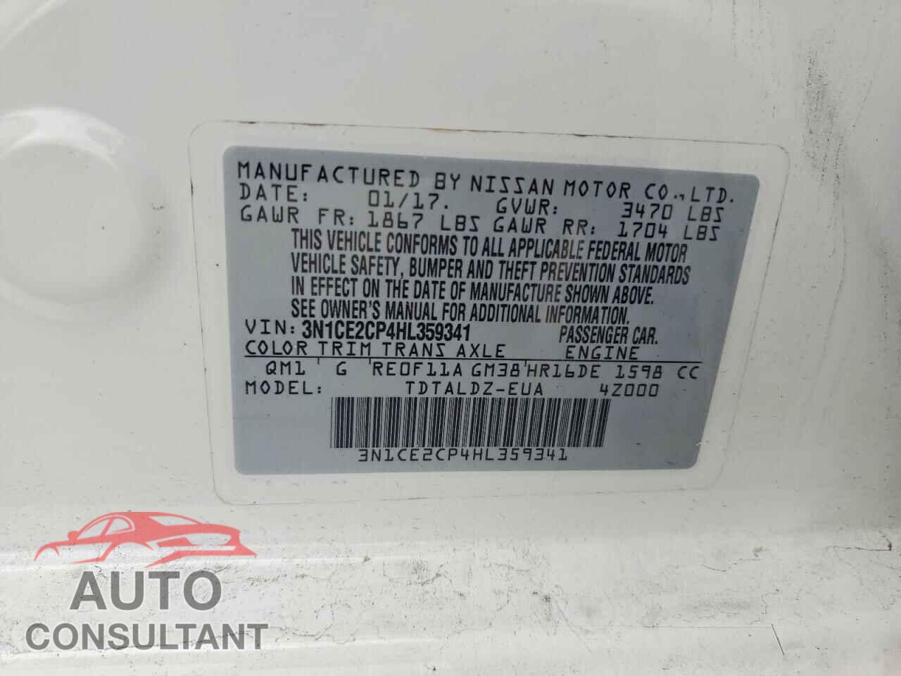 NISSAN VERSA 2017 - 3N1CE2CP4HL359341