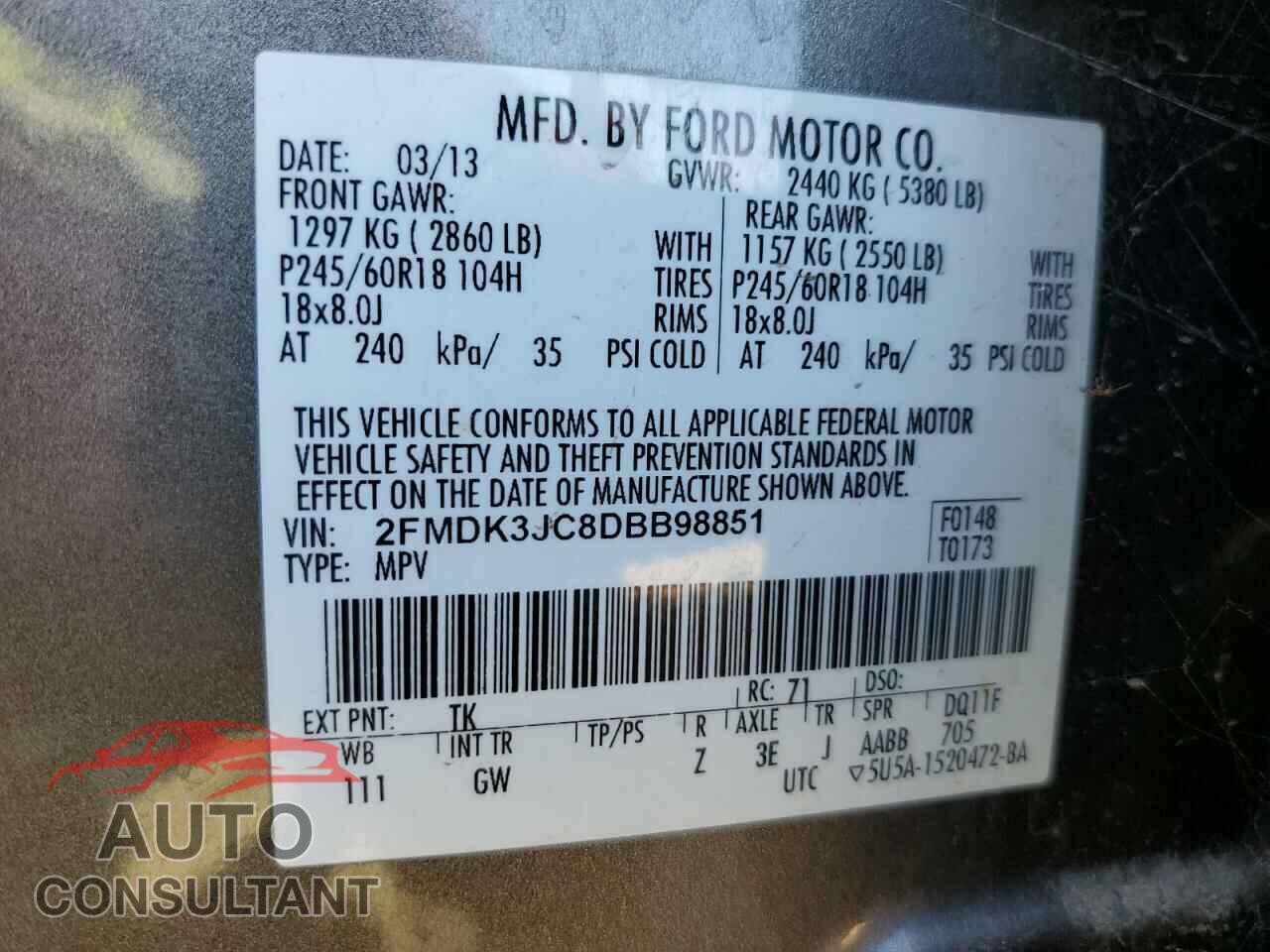 FORD EDGE 2013 - 2FMDK3JC8DBB98851