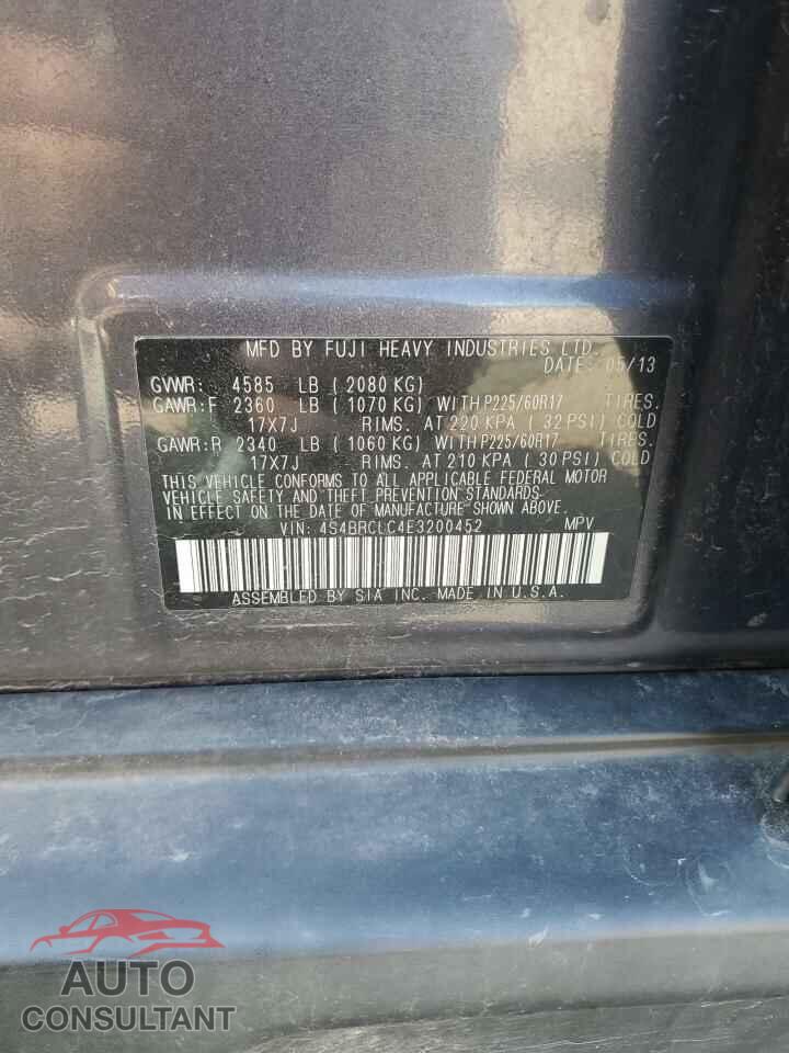 SUBARU OUTBACK 2014 - 4S4BRCLC4E3200452