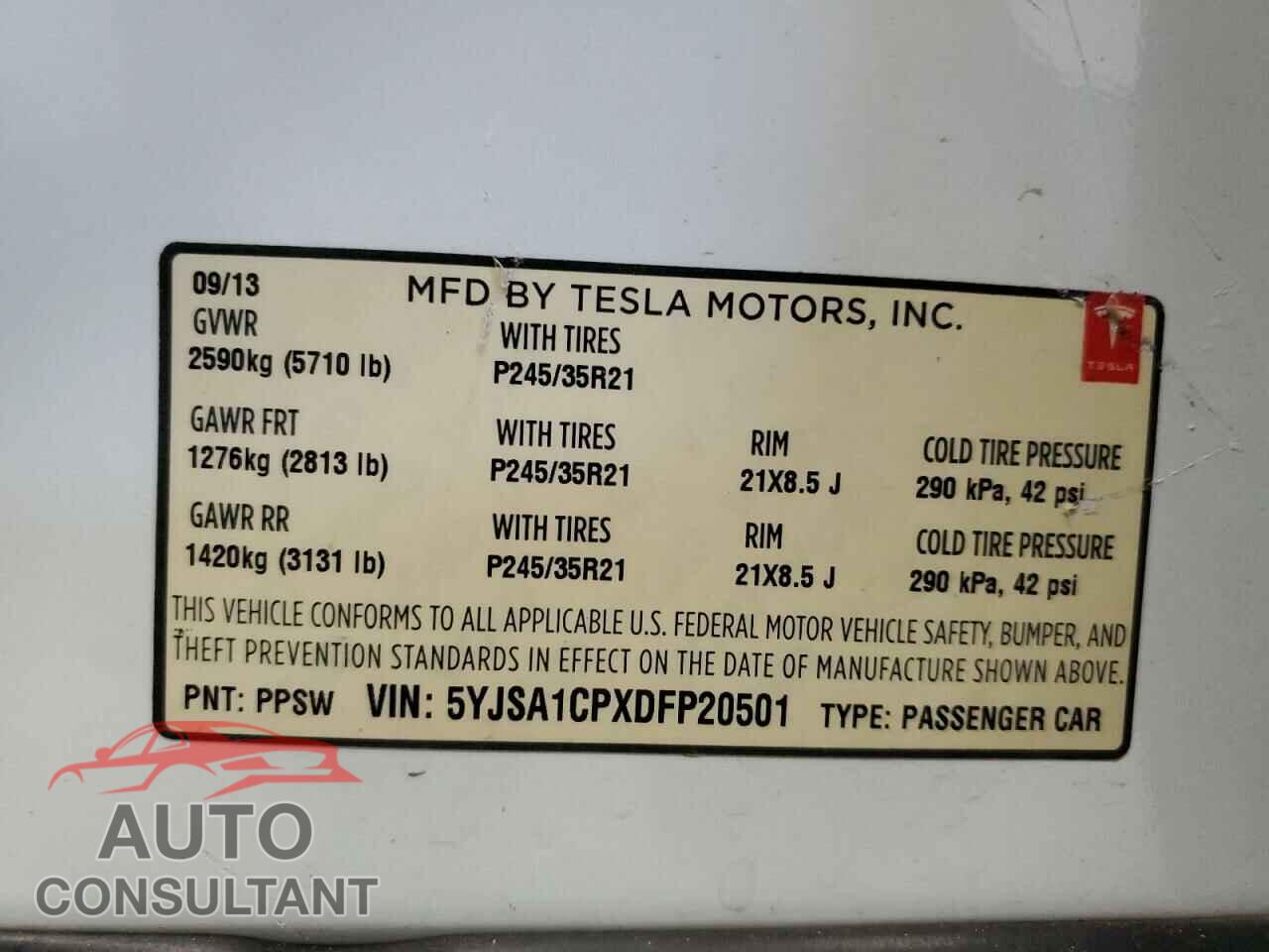 TESLA MODEL S 2013 - 5YJSA1CPXDFP20501