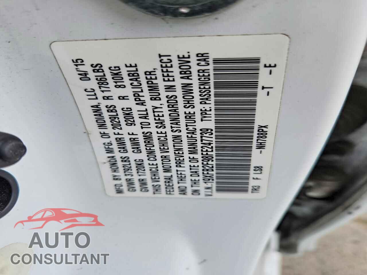 HONDA CIVIC 2015 - 19XFB2F98FE247739