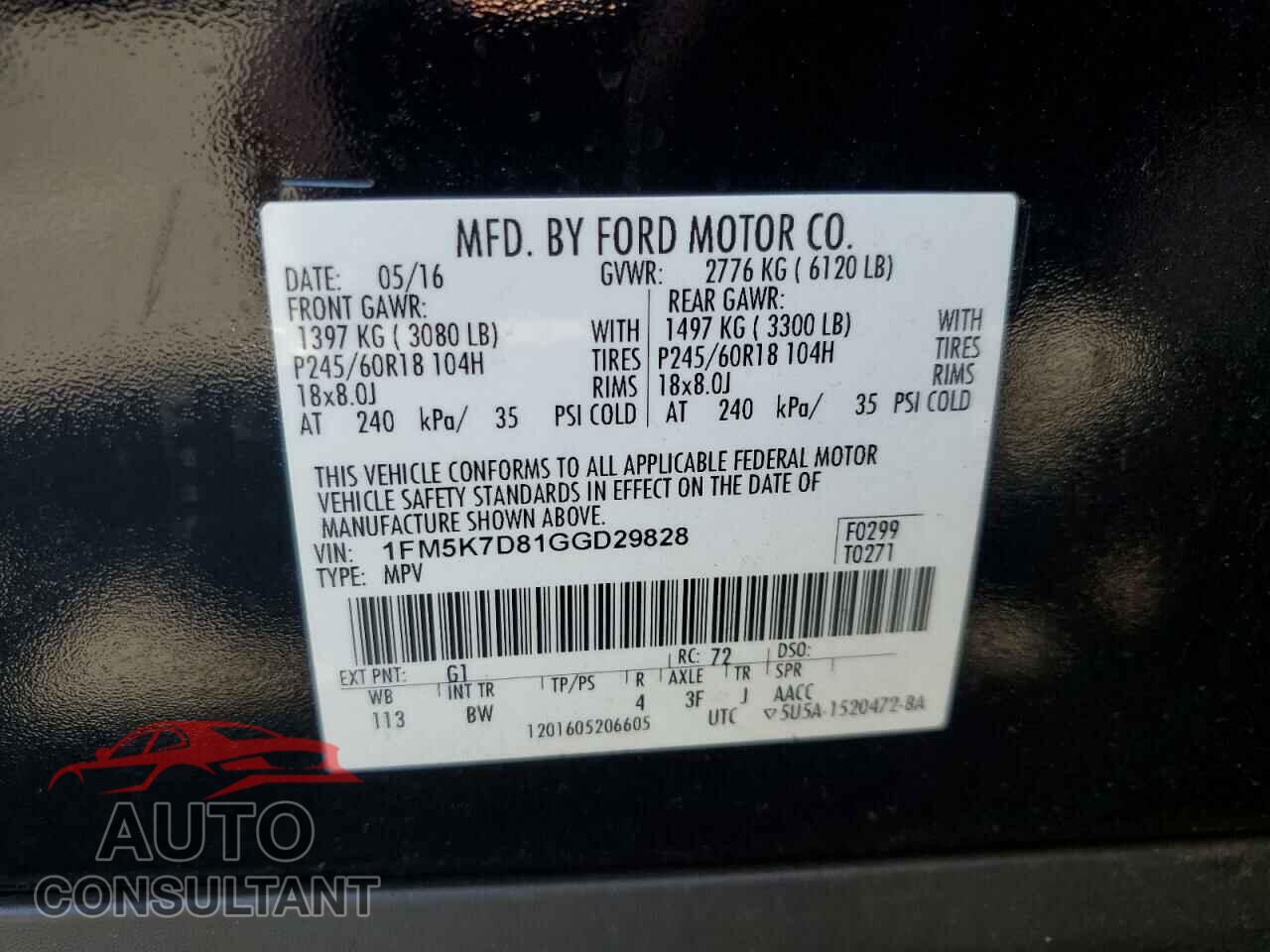 FORD EXPLORER 2016 - 1FM5K7D81GGD29828