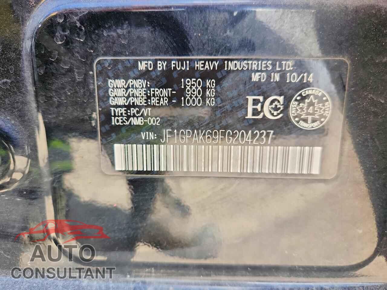 SUBARU IMPREZA 2015 - JF1GPAK69FG204237