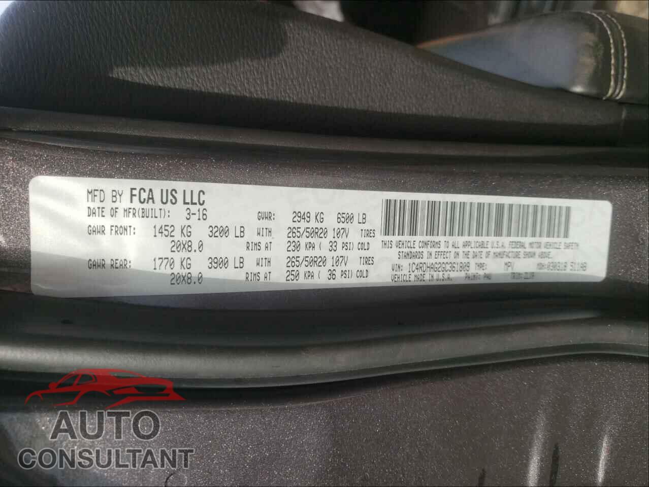 DODGE DURANGO 2016 - 1C4RDHAG2GC361809