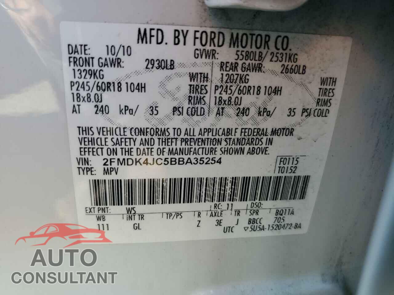FORD EDGE 2011 - 2FMDK4JC5BBA35254