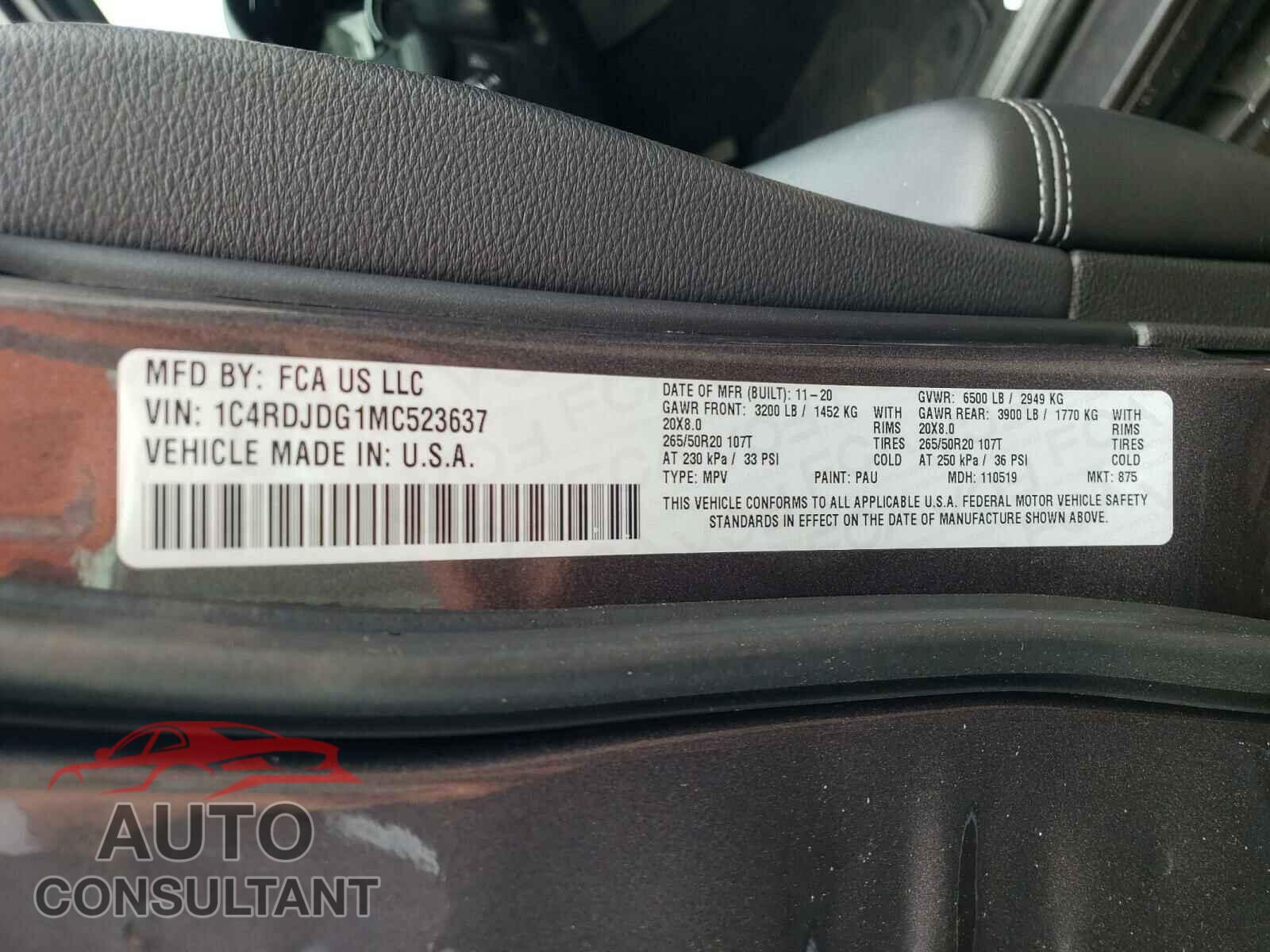DODGE DURANGO 2021 - 1C4RDJDG1MC523637