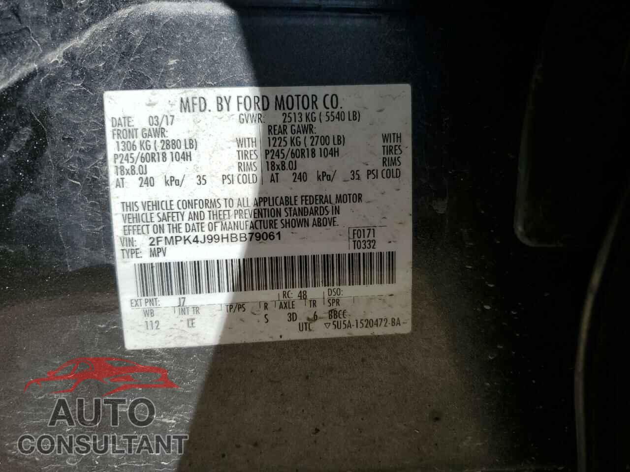 FORD EDGE 2017 - 2FMPK4J99HBB79061