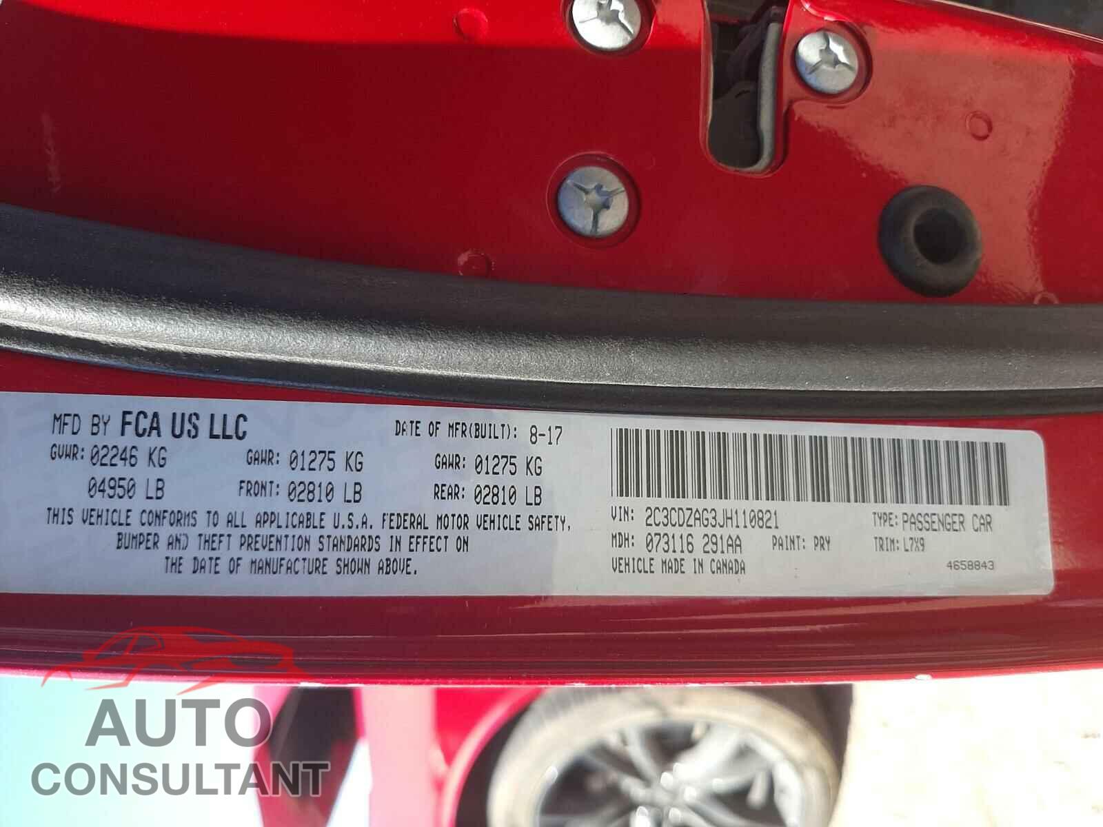 DODGE CHALLENGER 2018 - 2C3CDZAG3JH110821
