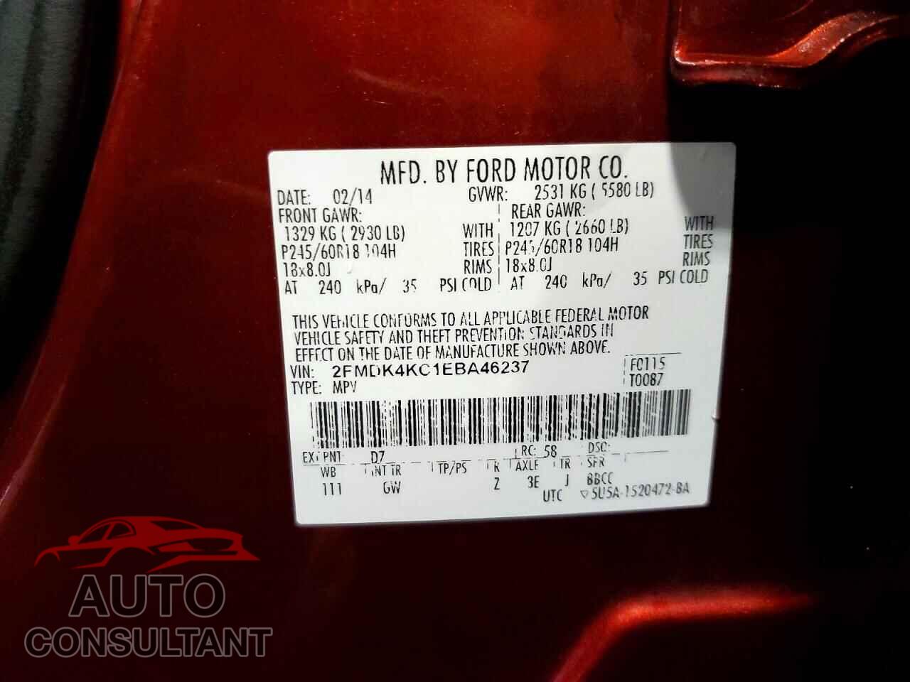 FORD EDGE 2014 - 2FMDK4KC1EBA46237