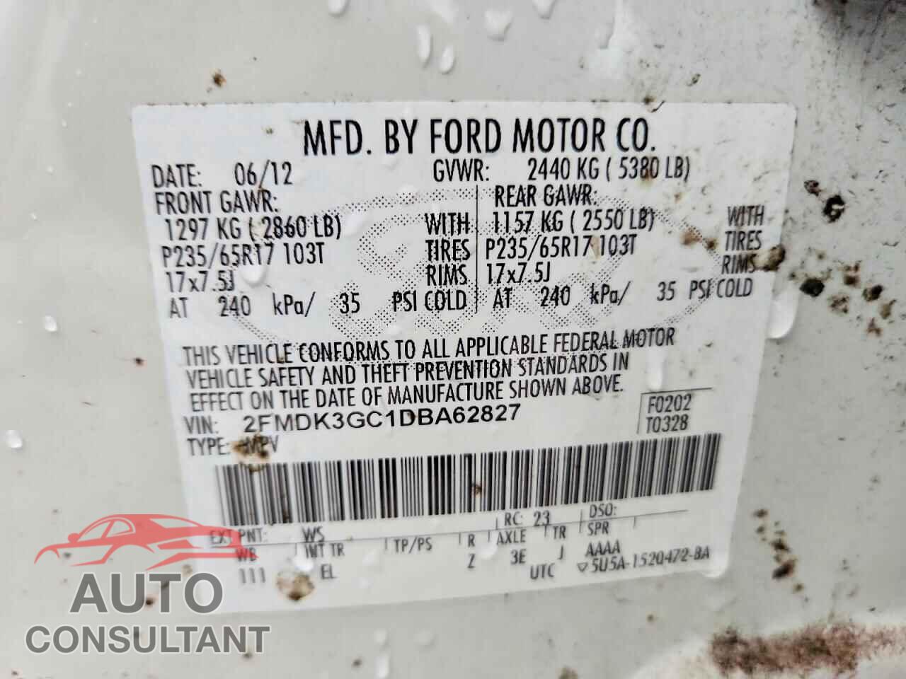 FORD EDGE 2013 - 2FMDK3GC1DBA62827