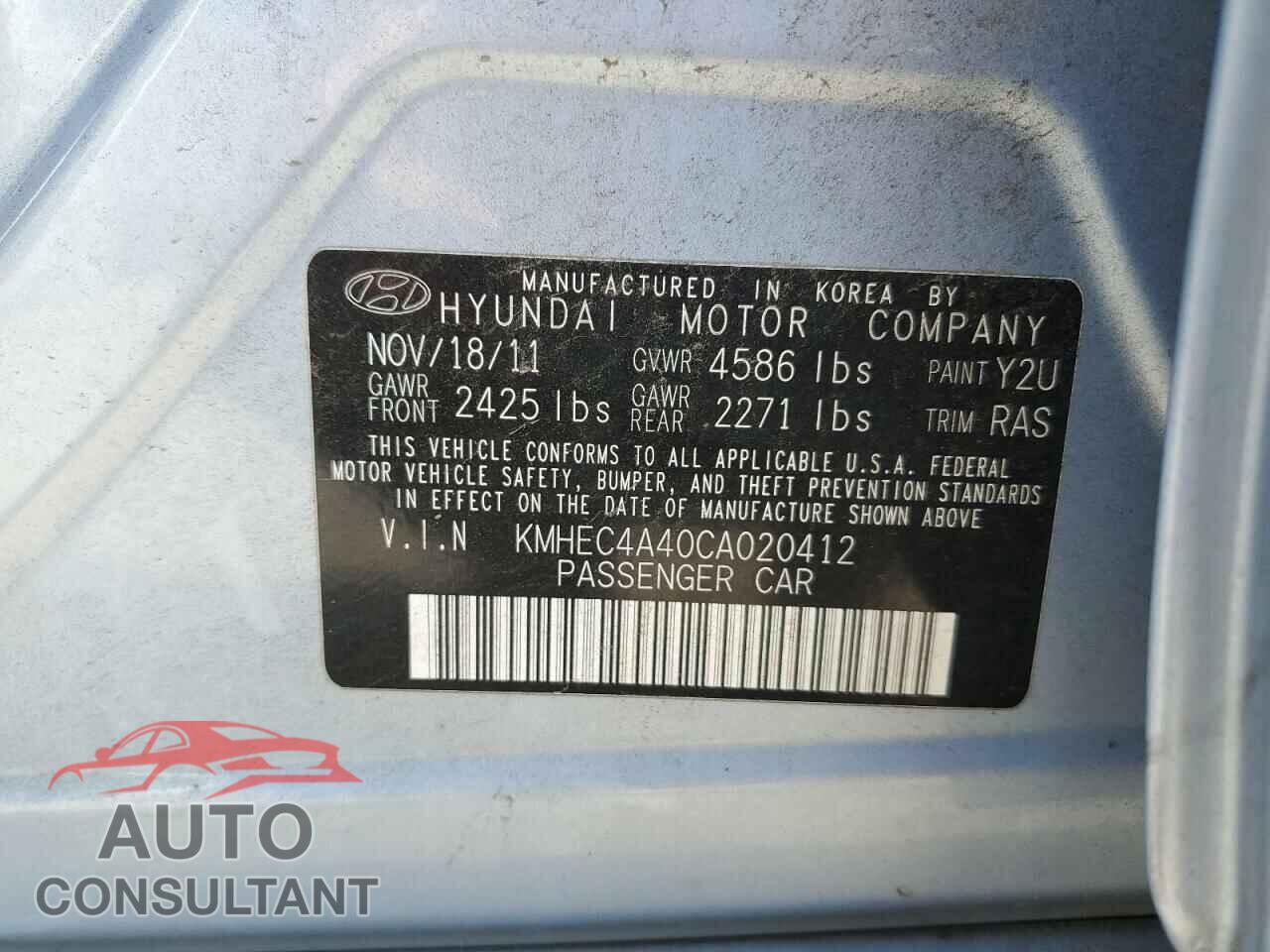 HYUNDAI SONATA 2012 - KMHEC4A40CA020412