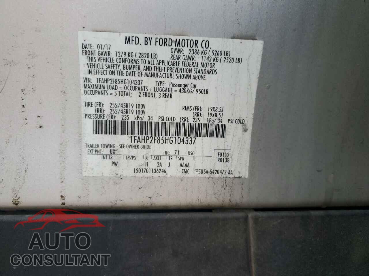 FORD TAURUS 2017 - 1FAHP2F85HG104337