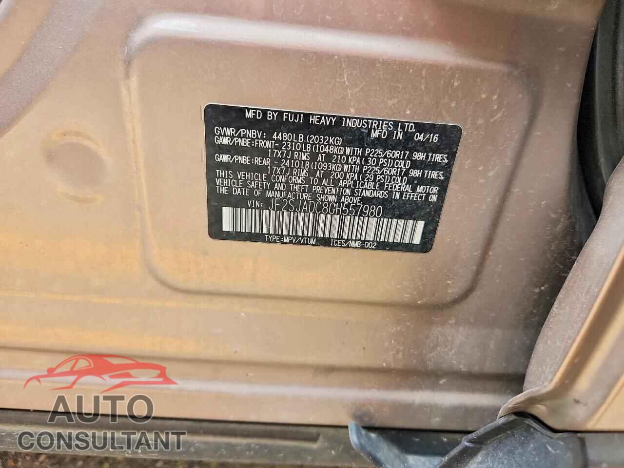 SUBARU FORESTER 2016 - JF2SJADC8GH557980
