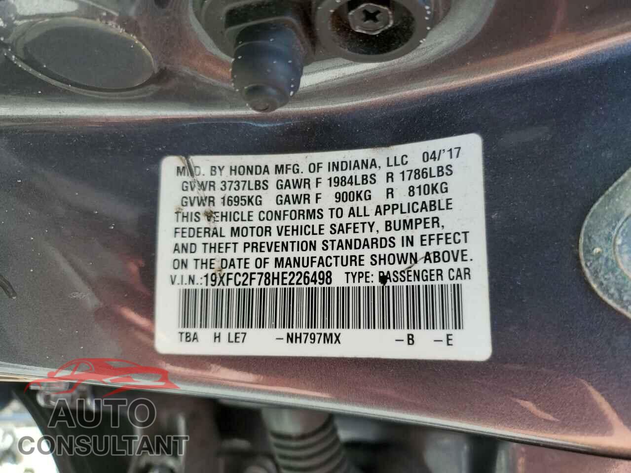 HONDA CIVIC 2017 - 19XFC2F78HE226498